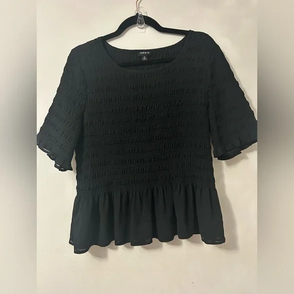 Torrid Black Smocked Peplum Blouse - Picture 5 of 7